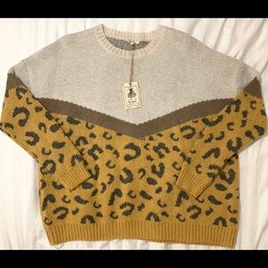 EASEL Leopard Chevron Sweater